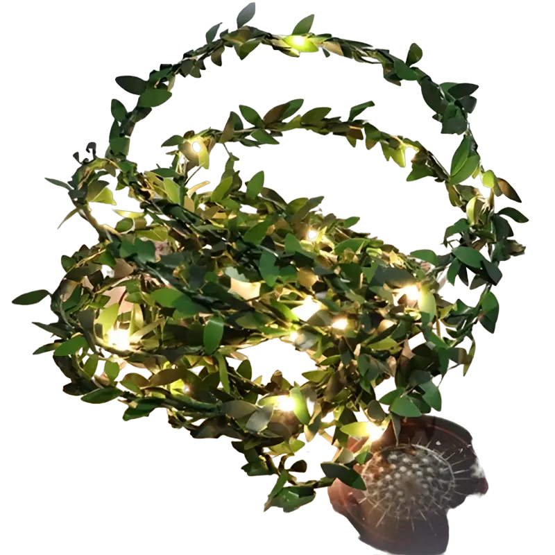 NNETM 5m 50LED Green Leaf String Lights - Battery-Powered Fairy Lights