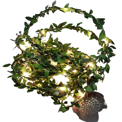 NNETM 5m 50LED Green Leaf String Lights - Battery-Powered Fairy Lights