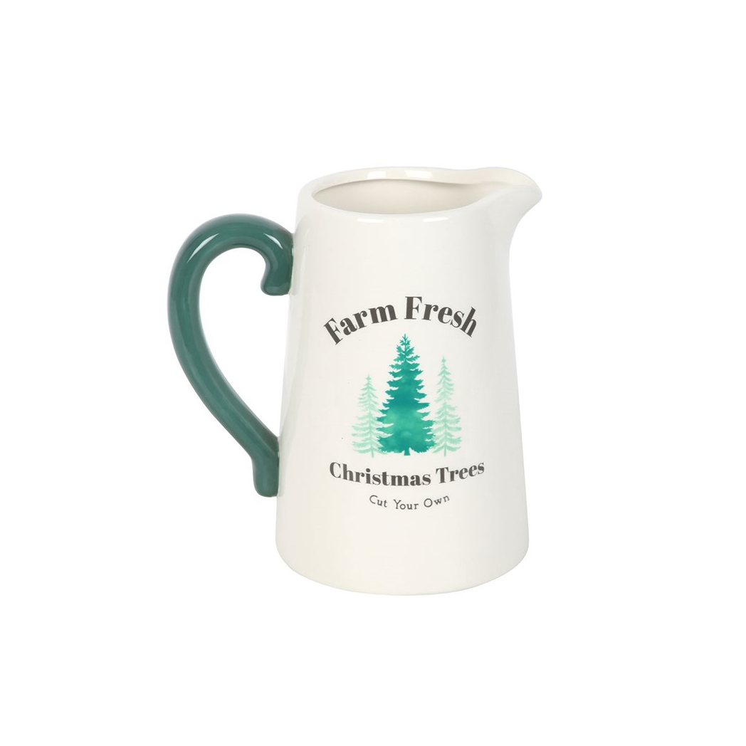 Farm Fresh Christmas Trees Ceramic Jug – Cream & Green – view 5