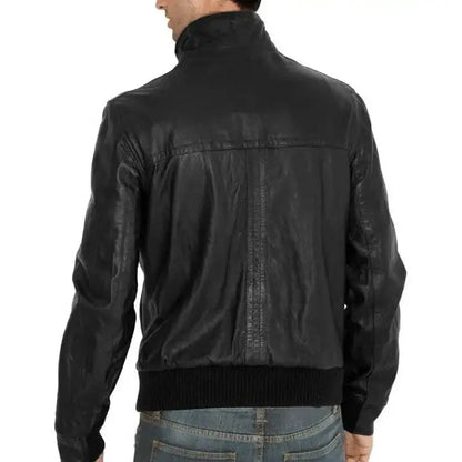 Men’s Black Leather Bomber Jacket