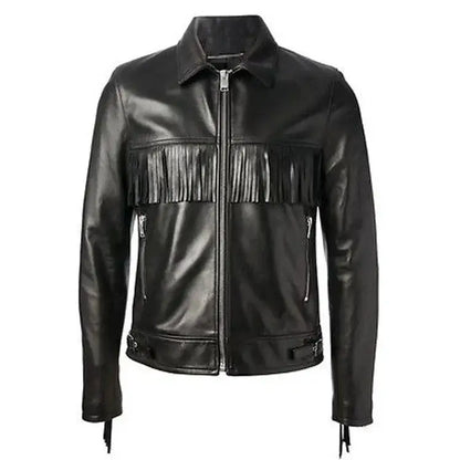 Men's Black Western Fringe Leather Jacket
