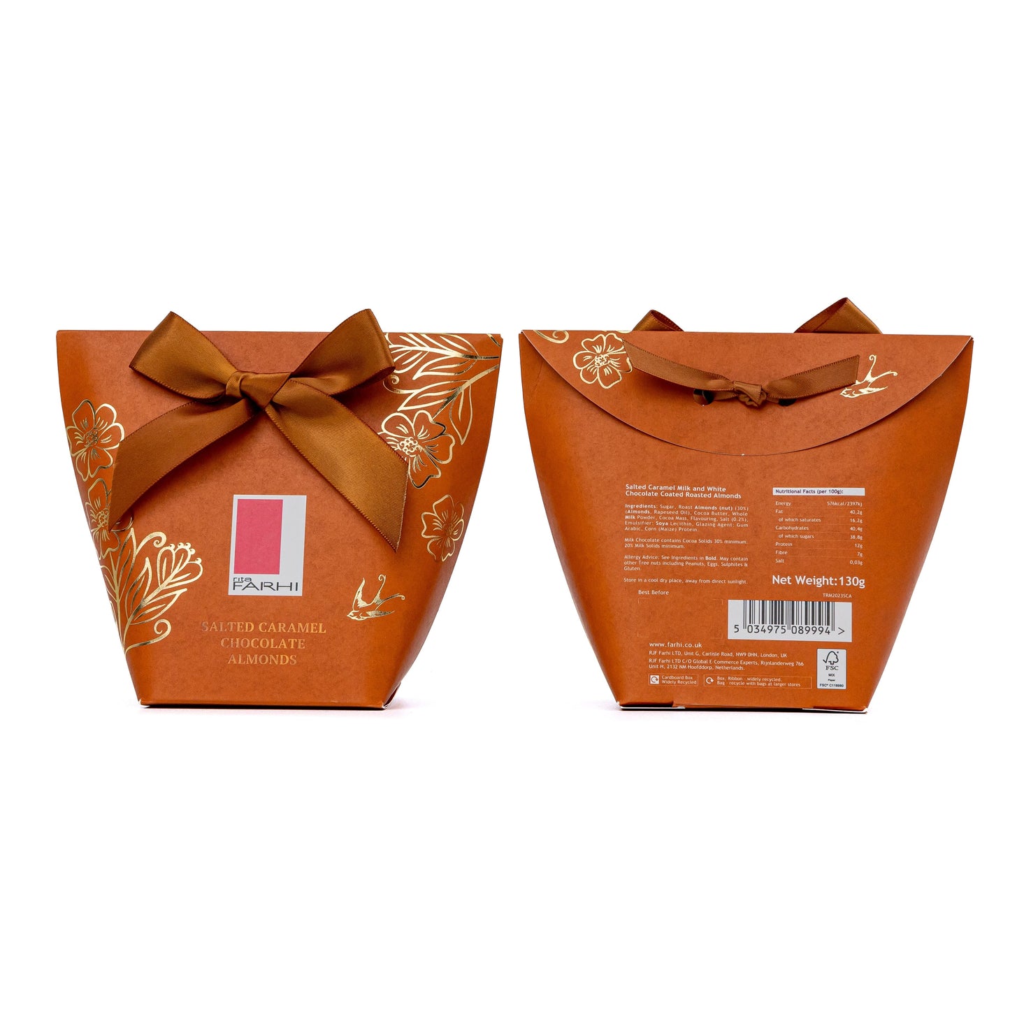 Salted Caramel Blonde Chocolate Almonds Bow Box 130g Snack | Palm Oil Free