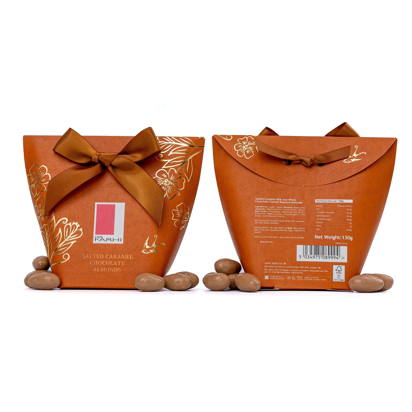 Salted Caramel Blonde Chocolate Almonds Bow Box 130g Snack | Palm Oil Free