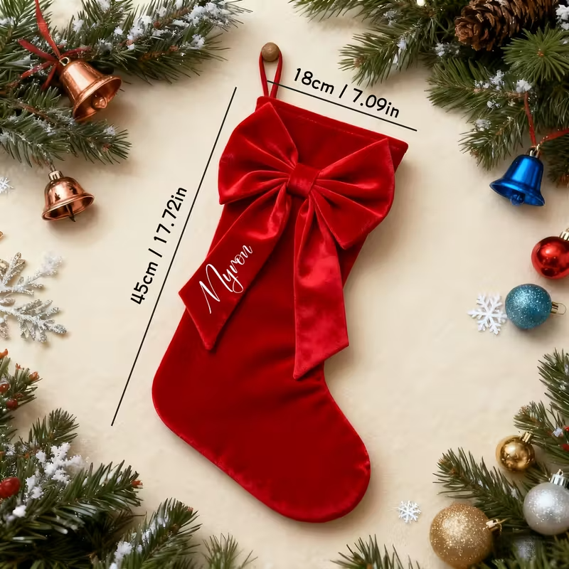 Large red Christmas stocking with bow – view 2
