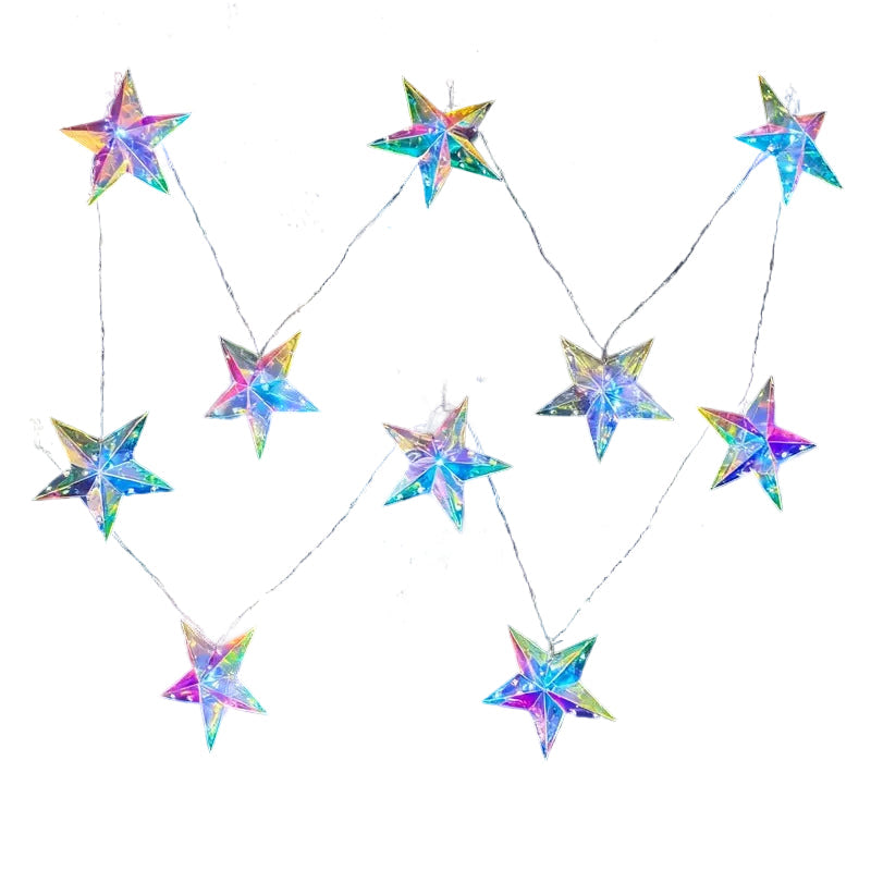 10 iridescent star shades on a 3.2m LED string light