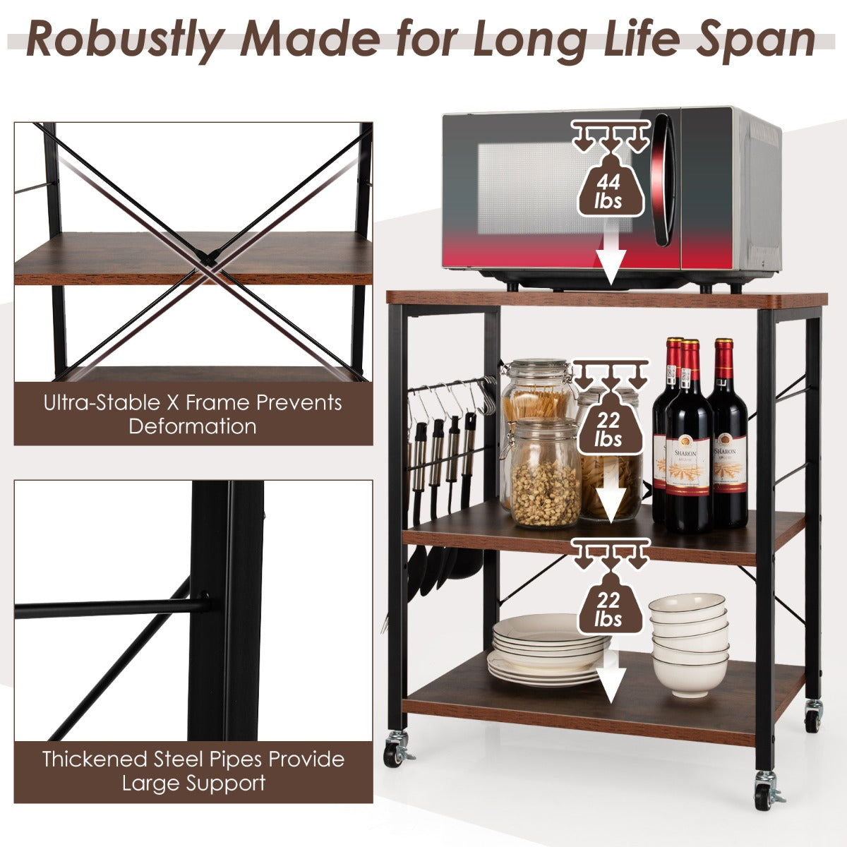 Aapon mini market -NNECW 3-Layer Kitchen Rolling Cart