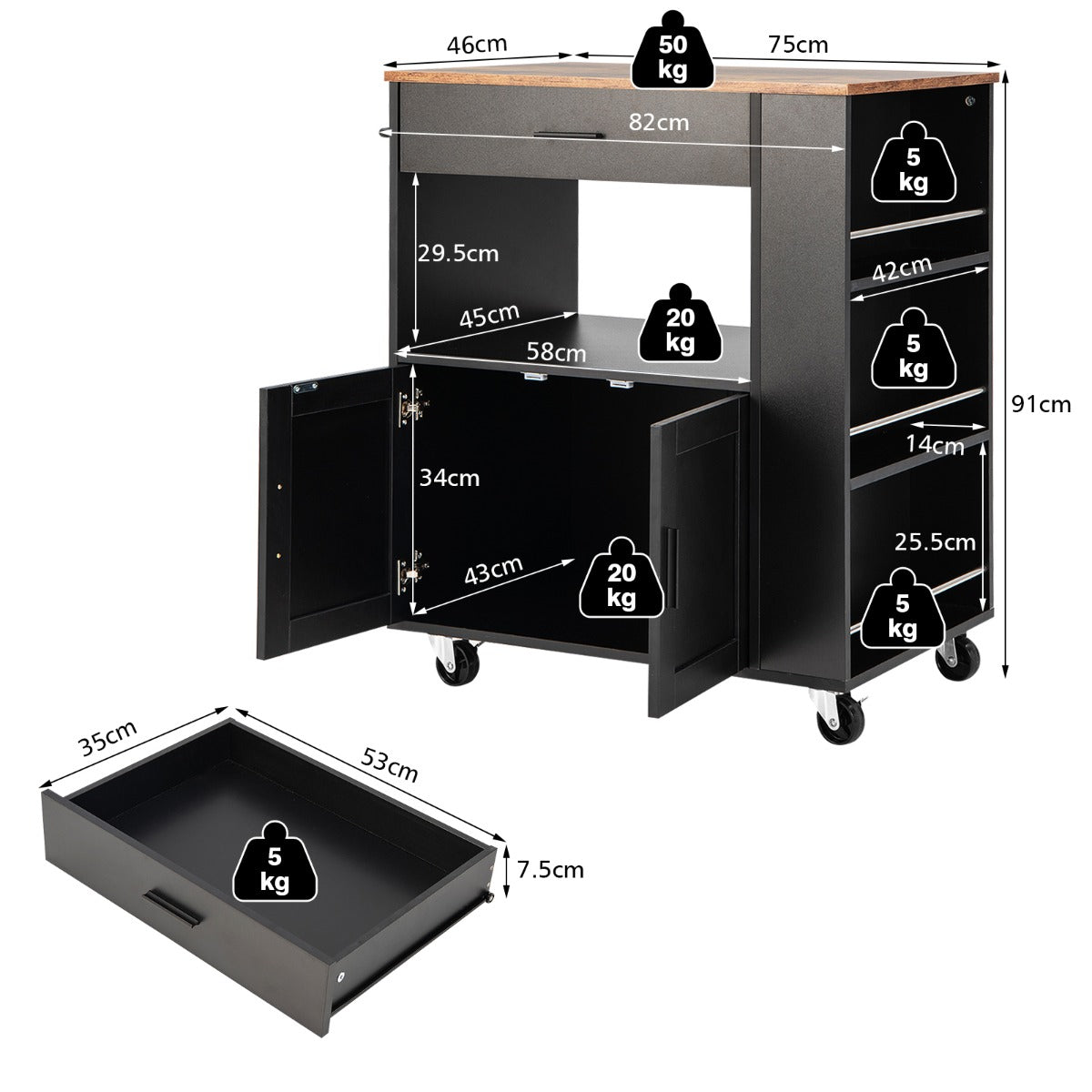 Aapon mini market -NNECW 3-Rack Kitchen Trolley