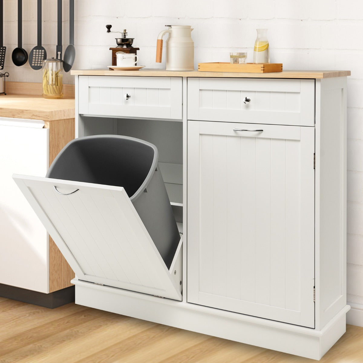 Aapon mini market -NNECW Kitchen Trash with Adjustable Shelf for Kitchen-White
