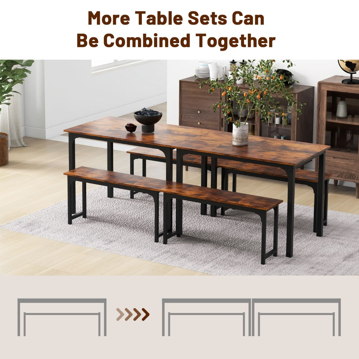 Aapon mini market -NNECW Space-saving Dining Table Set for 4 with 2 Benches