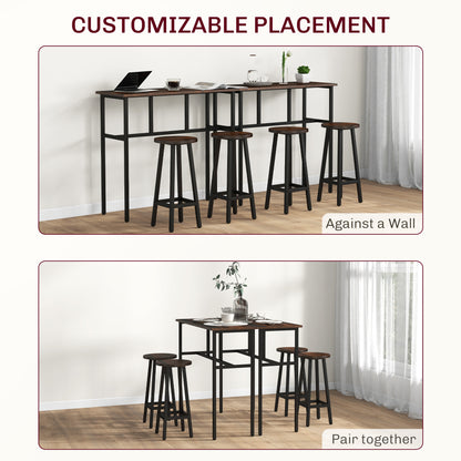 Bar Table and Stools, 2 Breakfast Tables w/ 4 Stools, Counter Height Dining Tables & Chairs for Kitchen, Living Room, Rustic Brown | HOMCOM-4