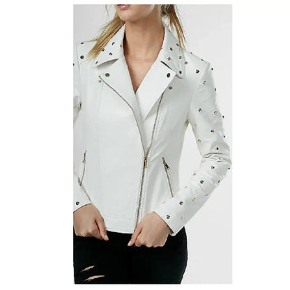 Women’s White Gold Studded Leather Jacket