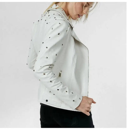 Women’s White Gold Studded Leather Jacket