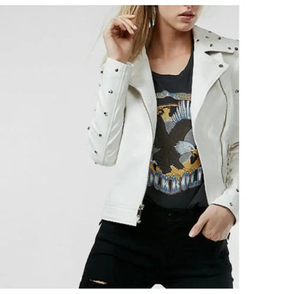 Women’s White Gold Studded Leather Jacket