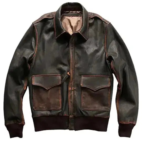 Mens Brown Aviator Leather Bomber Jacket