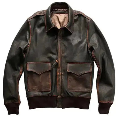 Mens Brown Aviator Leather Bomber Jacket