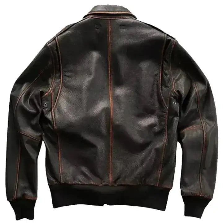Mens Brown Aviator Leather Bomber Jacket