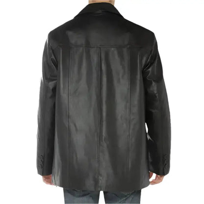 Mens Black Lambskin Leather Overcoat Blazer Jacket
