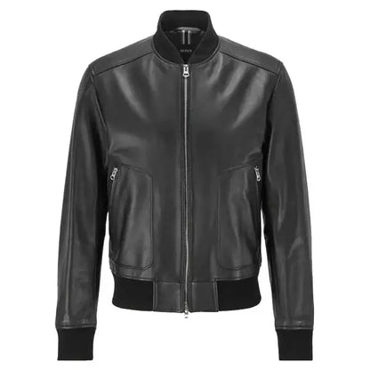 Men's Black Leather Bomber Jacket