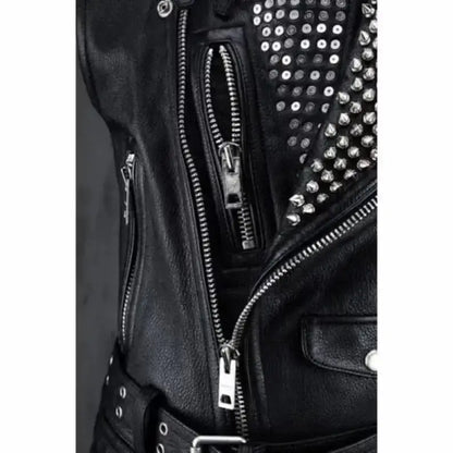 Studded Black Leather Biker Vest