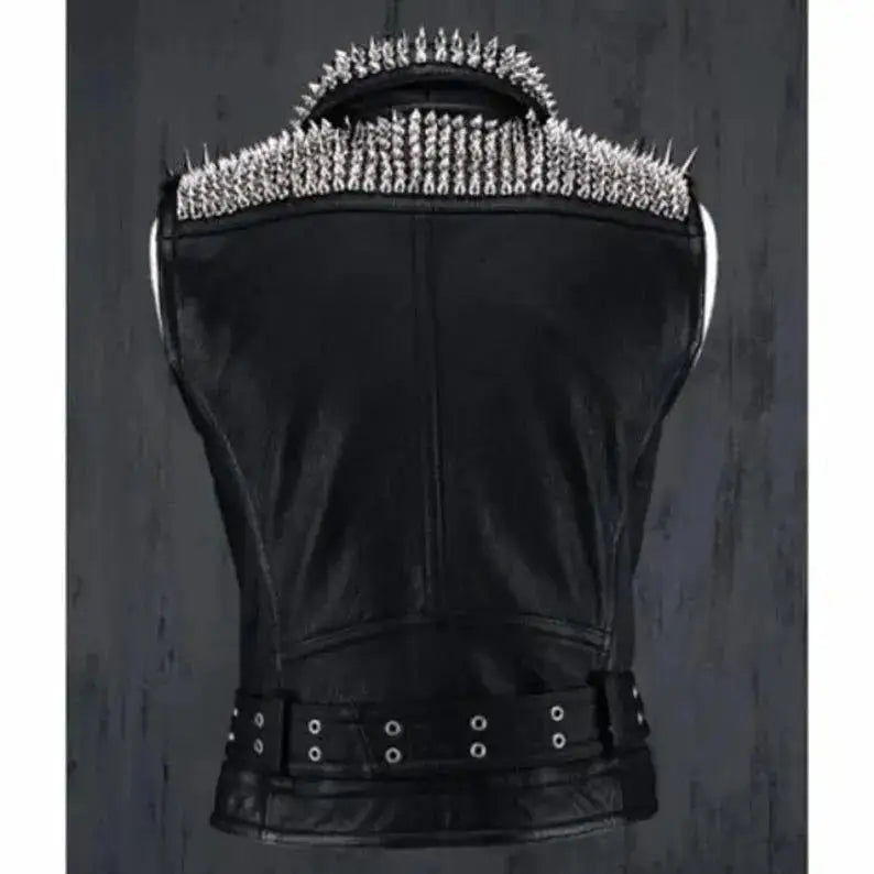Studded Black Leather Biker Vest