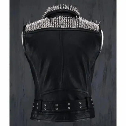 Studded Black Leather Biker Vest