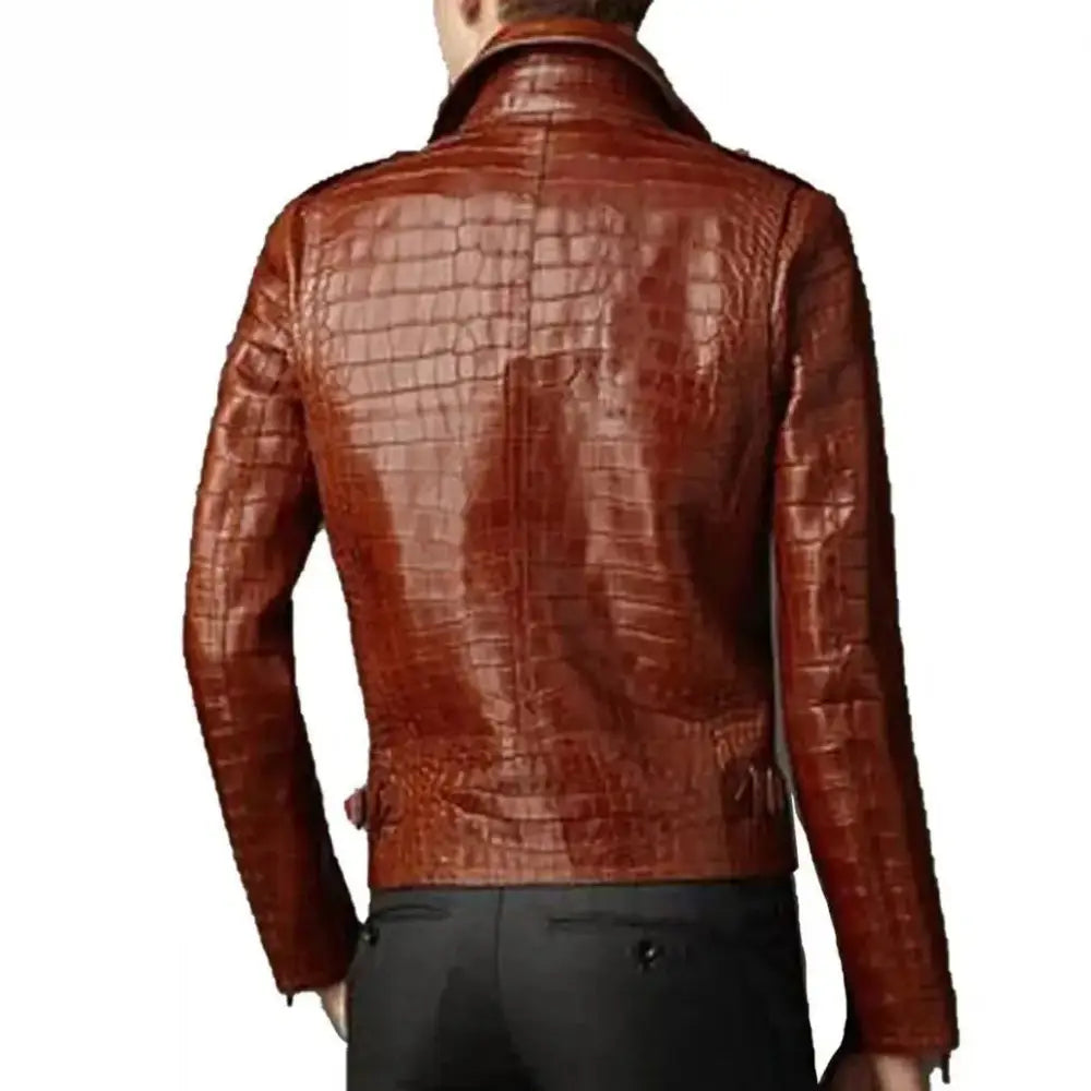 Men’s Brown Croc Alligator Leather Biker Jacket