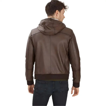 Men’s Brown Hooded Leather Jacket