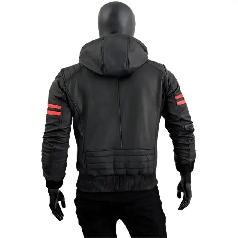 Men’s Removable Hood Leather Biker Jacket
