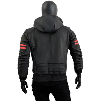 Men’s Removable Hood Leather Biker Jacket