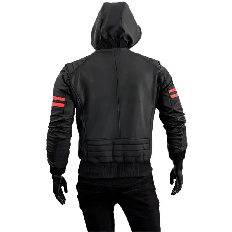 Men’s Removable Hood Leather Biker Jacket