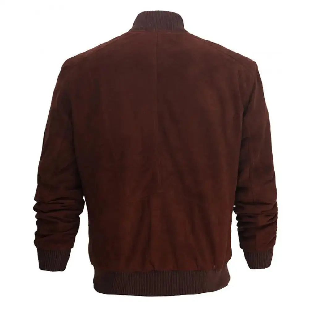 Men’s Dark Burgundy Suede Leather Bomber Jacket