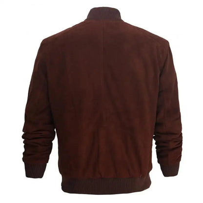 Men’s Dark Burgundy Suede Leather Bomber Jacket