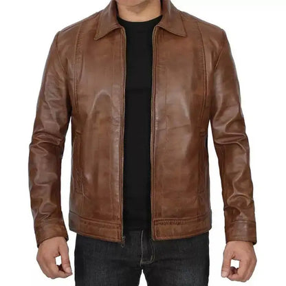 Men’s Distressed Brown Cafe Racer Jacket
