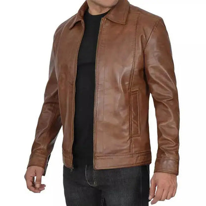 Men’s Distressed Brown Cafe Racer Jacket