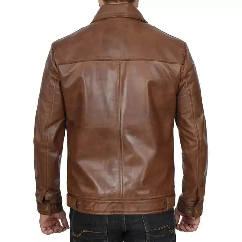 Men’s Distressed Brown Cafe Racer Jacket