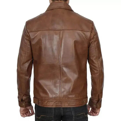 Men’s Distressed Brown Cafe Racer Jacket