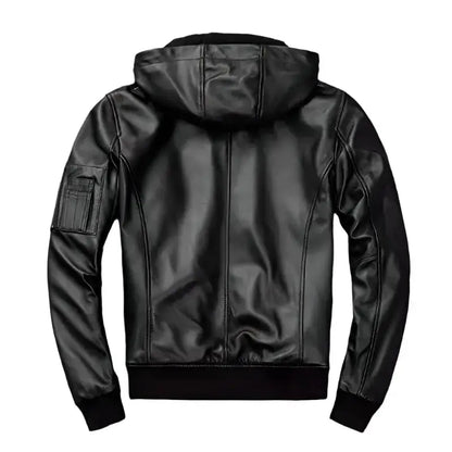 Men’s Black Hooded Leather Jacket