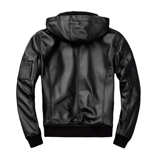 Men’s Black Hooded Leather Jacket