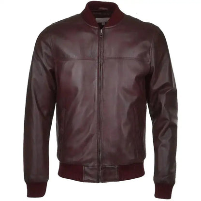 Mens Oxblood Leather Bomber Jacket