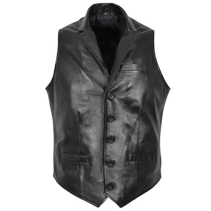 Men’s Black Leather Party Vest