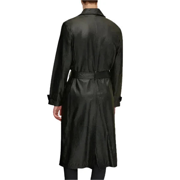 Men's Retro Vintage Leather Long Trench Coat