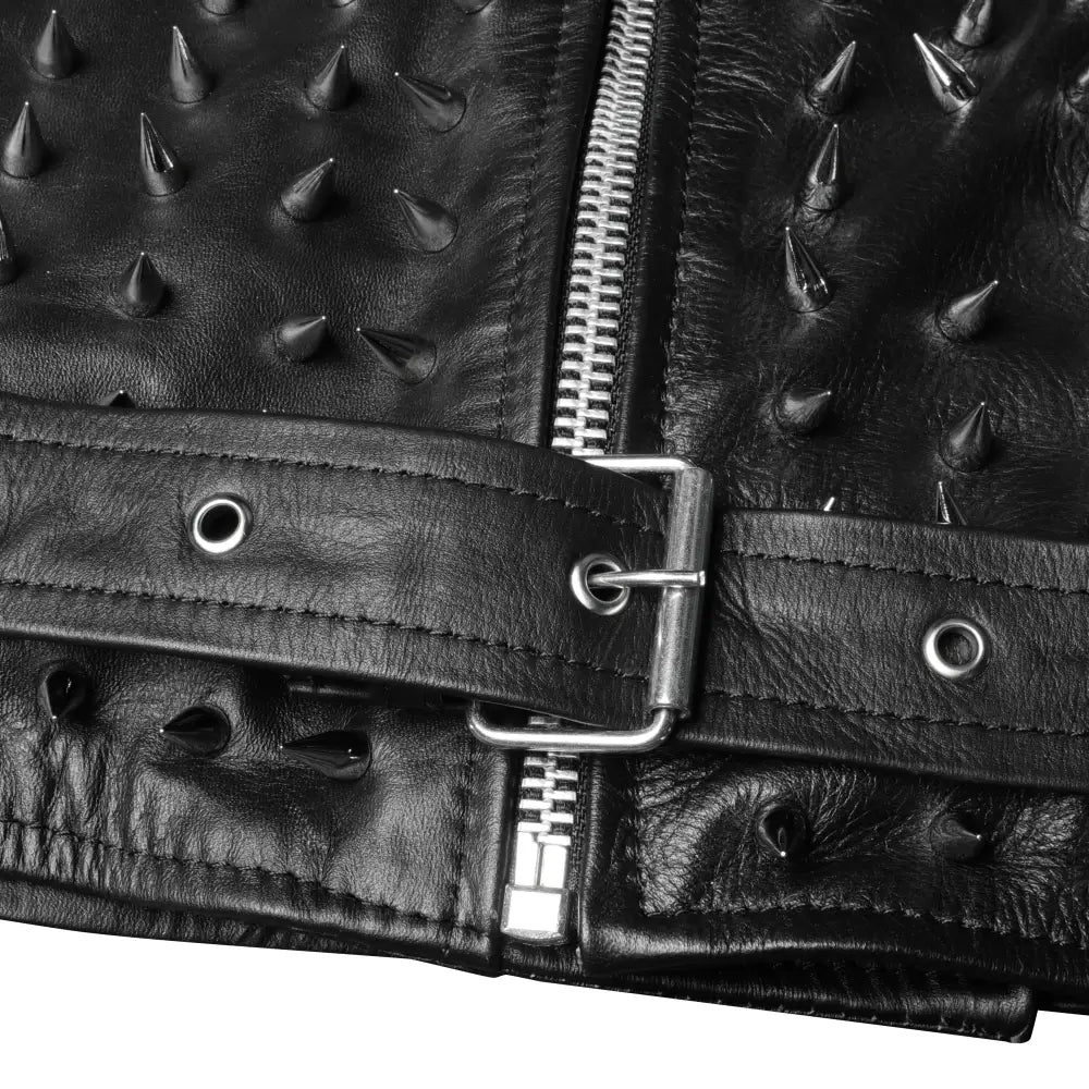 Men’s Punk Studded Cowhide Leather Jacket