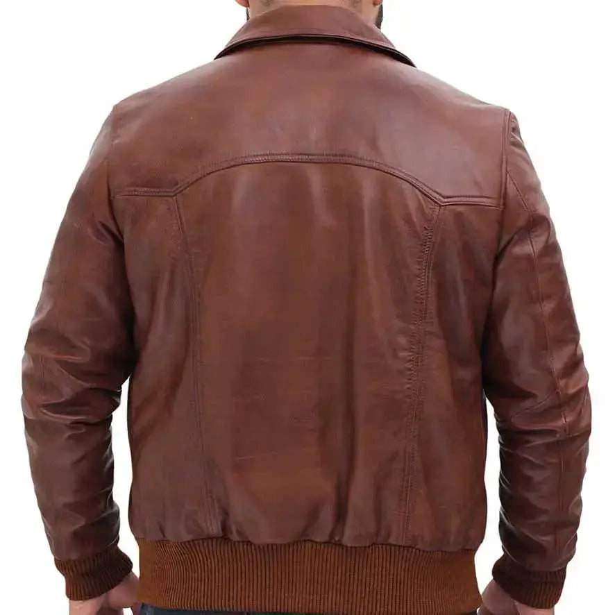 Mens Vintage Brown Leather Bomber Jacket