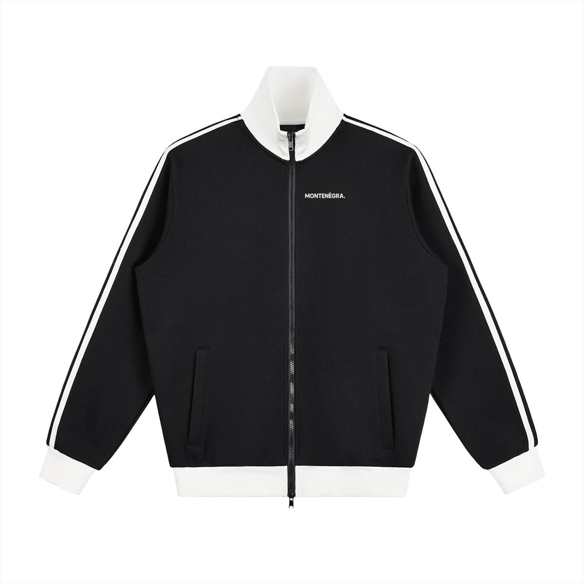 Montenégra Contrast Side Stripe Fleece Track Jacket - Premium Black and White