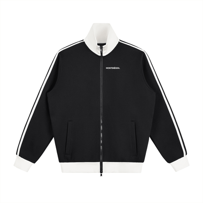 Montenégra Contrast Side Stripe Fleece Track Jacket - Premium Black and White