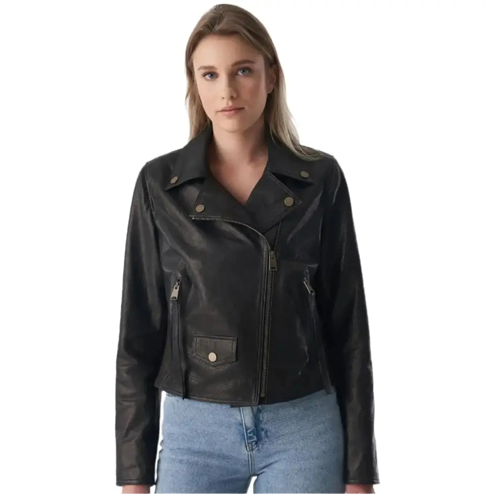 Women’s Natural Grain Black Biker Jacket