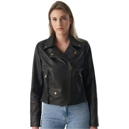 Women’s Natural Grain Black Biker Jacket