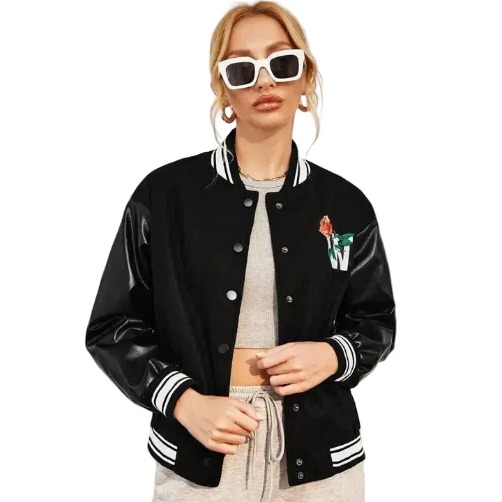Women's Black Bomber Varsity Jacket