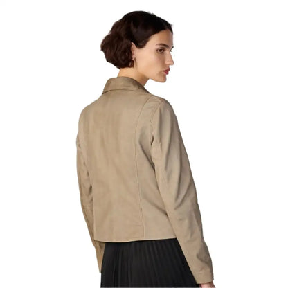 Women’s Tan Beige Suede Biker Jacket