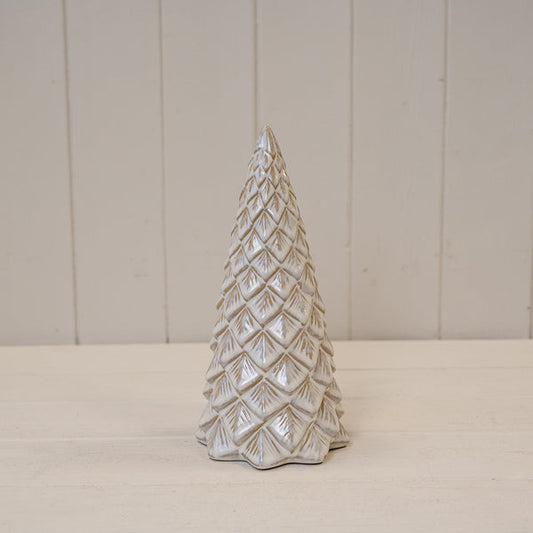 22cm stone-glazed ceramic pinecone Christmas tree on a white shelf
